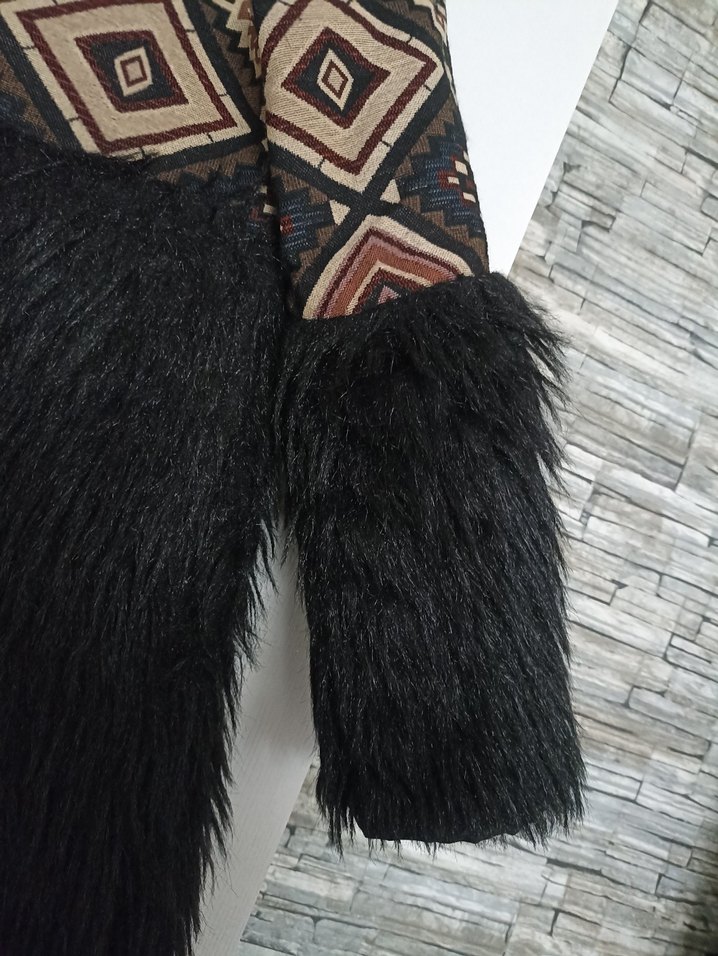 Bohem Desenli Uzun Kollu etnik desenli Kadın Kürk - Görsel 3