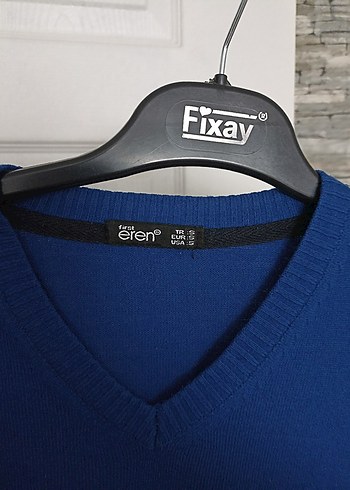 saks mavisi V Yaka Kadın Triko Kazak - Görsel 5