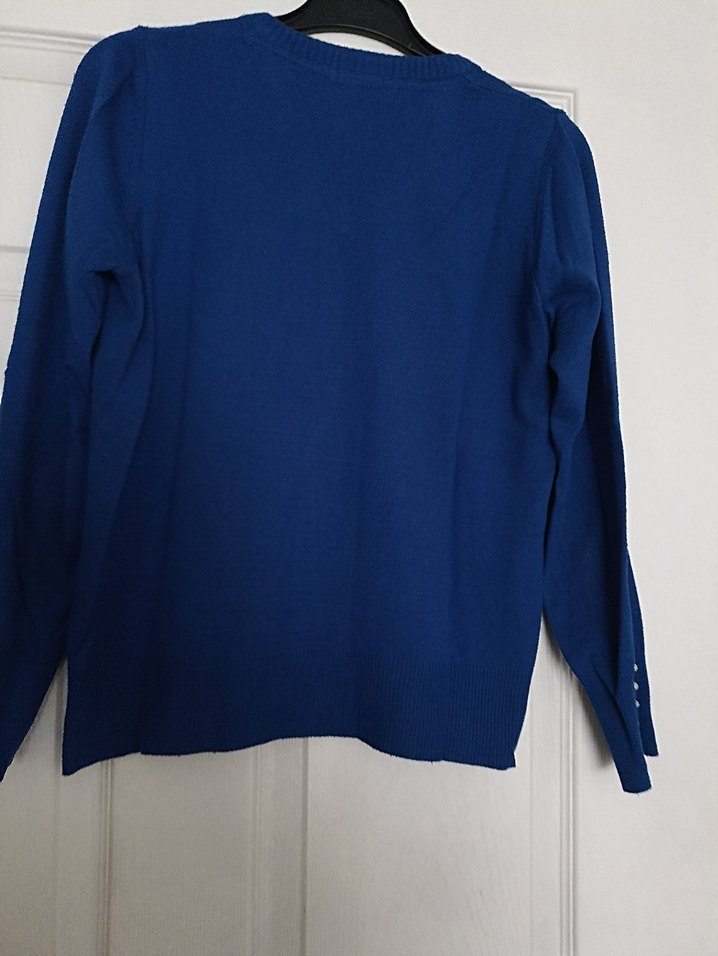 saks mavisi V Yaka Kadın Triko Kazak - Görsel 4