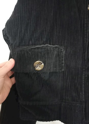 Düğmeli Siyah Kadın kadife mont - Görsel 3