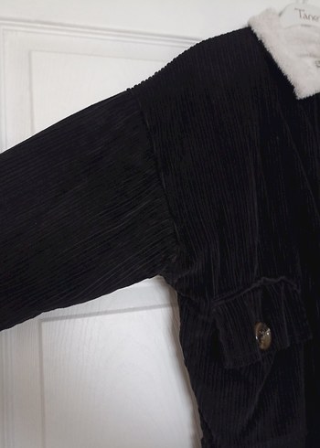 Düğmeli Siyah Kadın kadife mont - Görsel 4