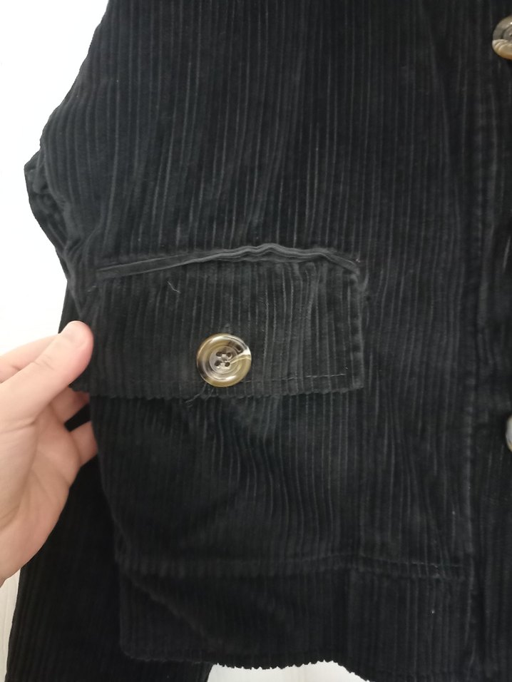 Düğmeli Siyah Kadın kadife mont - Görsel 3