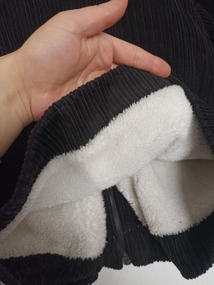 Düğmeli Siyah Kadın kadife mont - Görsel 5