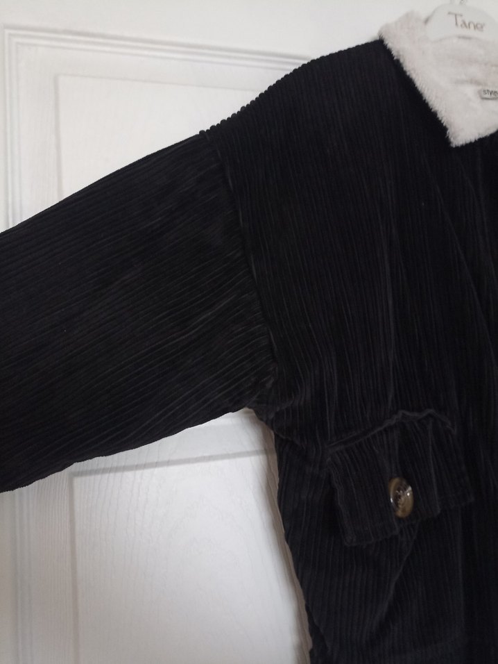 Düğmeli Siyah Kadın kadife mont - Görsel 4
