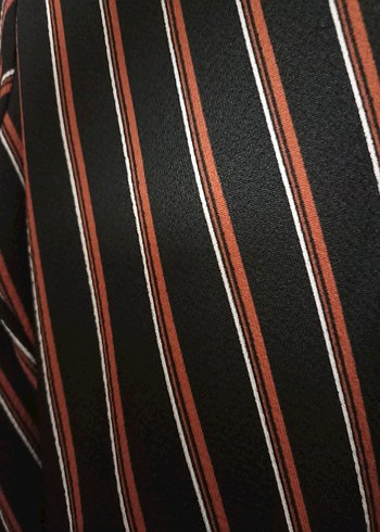 V Yaka Çizgili Uzun kiremit siyah Elbise - Görsel 5