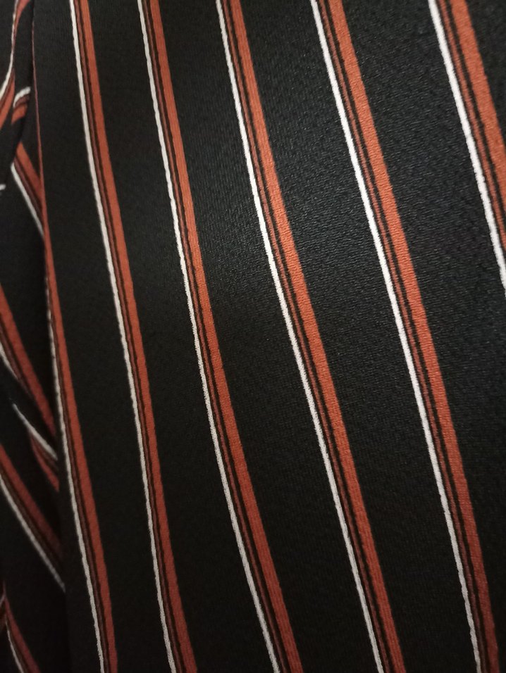 V Yaka Çizgili Uzun kiremit siyah Elbise - Görsel 5