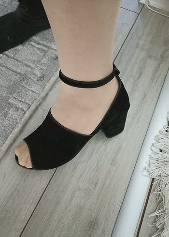 Siyah süet Tokalı Kadın Topuklu Sandalet - Görsel 10