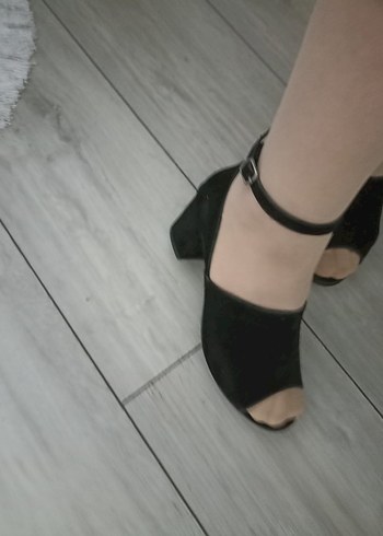 Siyah süet Tokalı Kadın Topuklu Sandalet - Görsel 7