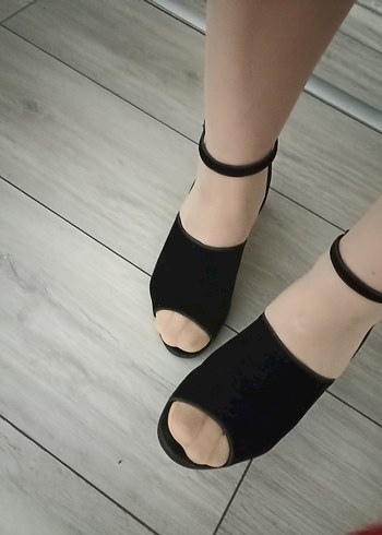 Siyah süet Tokalı Kadın Topuklu Sandalet - Görsel 3