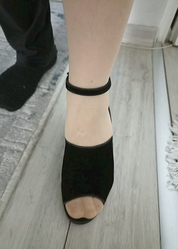 Siyah süet Tokalı Kadın Topuklu Sandalet - Görsel 11