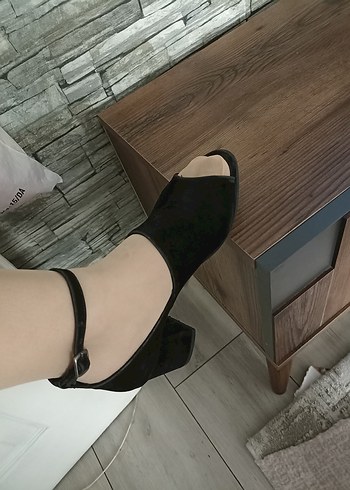 Siyah süet Tokalı Kadın Topuklu Sandalet - Görsel 5