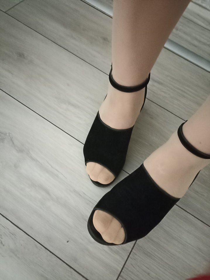 Siyah süet Tokalı Kadın Topuklu Sandalet - Görsel 3