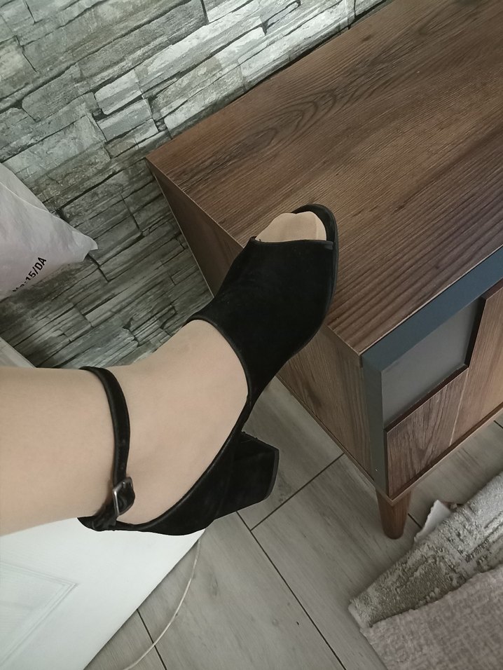 Siyah süet Tokalı Kadın Topuklu Sandalet - Görsel 5