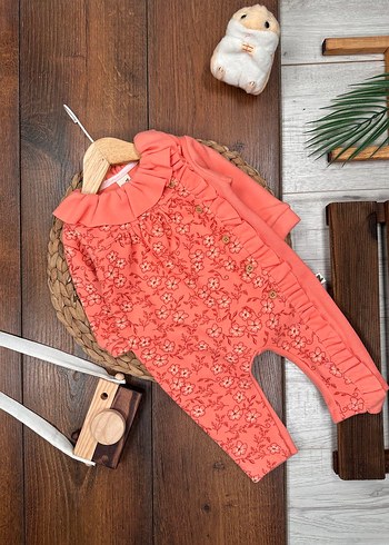 Pembe Çiçekli Uzun Kollu Bebek Kıyafet Takımı - Görsel 4