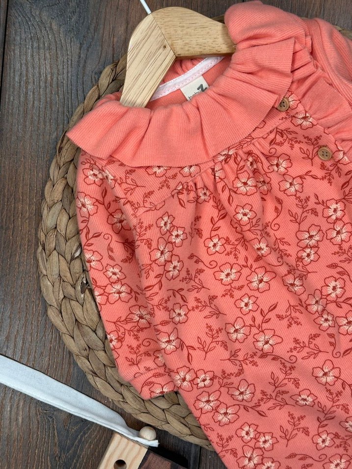 Pembe Çiçekli Uzun Kollu Bebek Kıyafet Takımı - Görsel 2