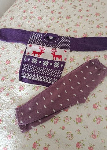 Kızlar için Renkli Desenli Mor Triko Hırka - Görsel 2