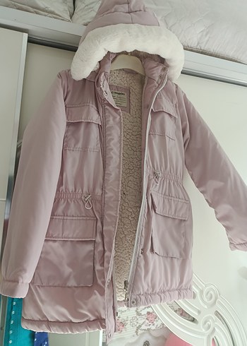 Kız Çocuk Pembe Peluş Detaylı Mont - Görsel 2