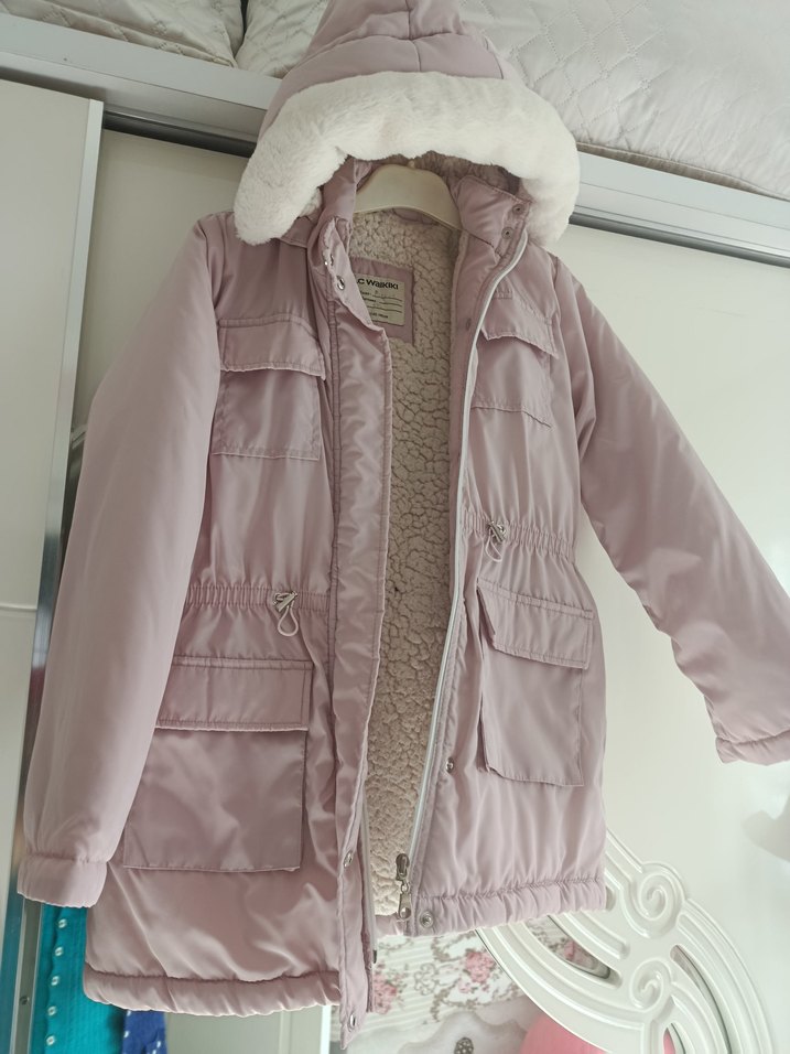 Kız Çocuk Pembe Peluş Detaylı Mont - Görsel 2