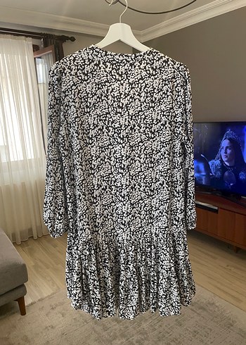 Zara V Yaka Gri Kadın Midi Bohem Elbise