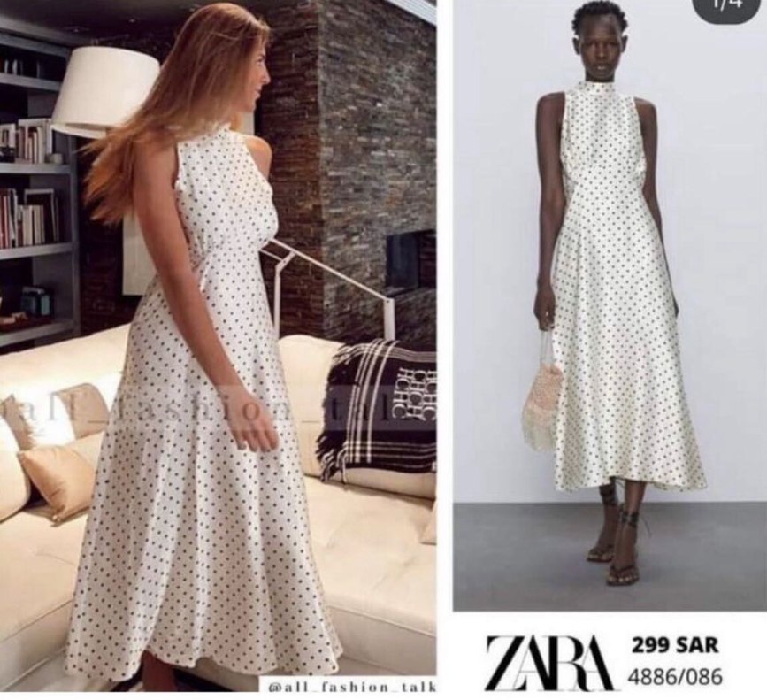 Beyaz Puantiyeli Uzun Yüksek Yakalı Elbise - Görsel 2