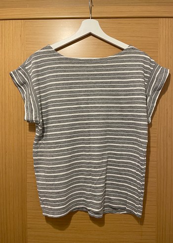 Gri Çizgili Keten Bluz - Görsel 3