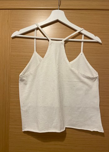 Kadın Beyaz Keten V Yakalı Askılı Atlet - Görsel 3