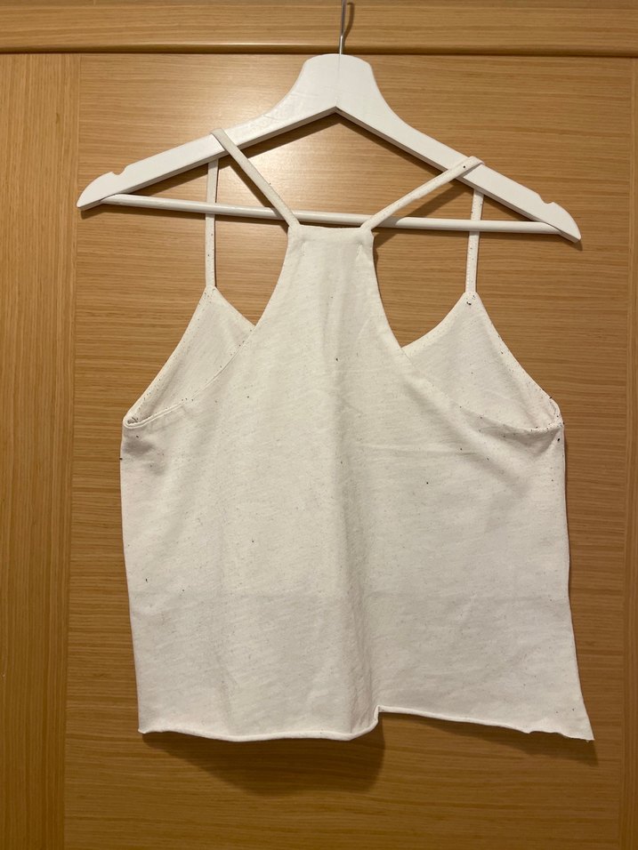 Kadın Beyaz Keten V Yakalı Askılı Atlet - Görsel 3