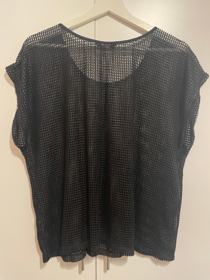 Siyah Örgü Salaş Kolsuz Bluz - Görsel 3