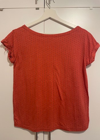 Kadın Kırmızı Pamuklu Mini Noktalı Tişört - Görsel 5