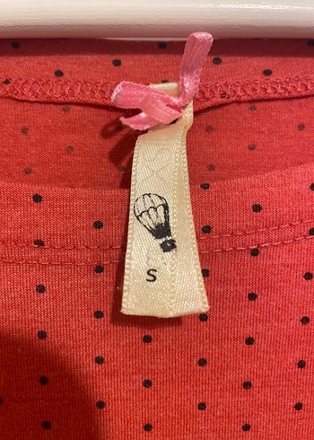 Kadın Kırmızı Pamuklu Mini Noktalı Tişört - Görsel 3