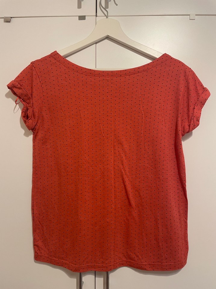 Kadın Kırmızı Pamuklu Mini Noktalı Tişört - Görsel 5