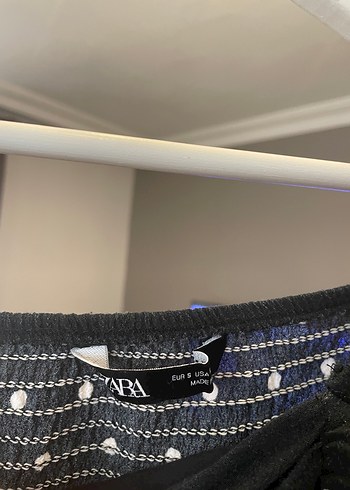 Siyah Beyaz Puantiyeli Uzun Kollu Mini Bluz - Görsel 3