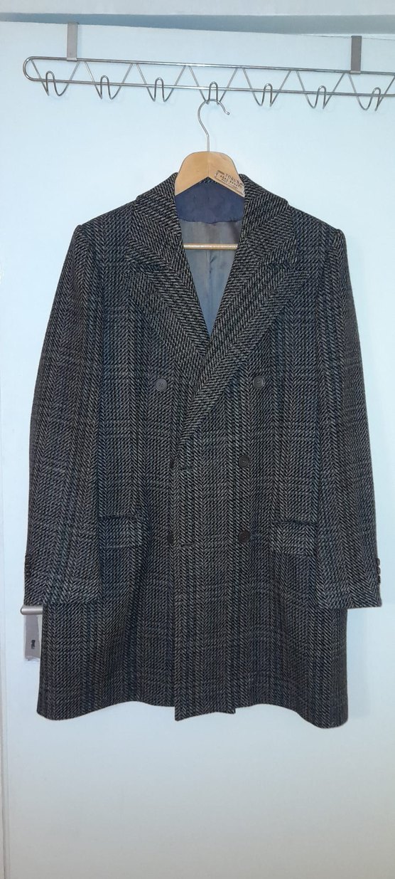 Düğmeli Kahverengi Gri Erkek Yün Kaban - Görsel 2