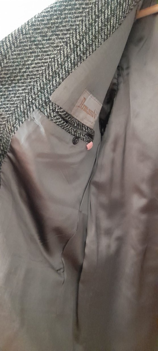 Düğmeli Kahverengi Gri Erkek Yün Kaban - Görsel 5