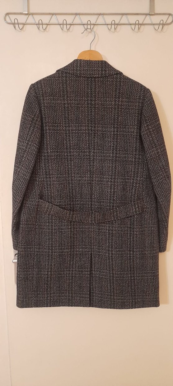 Düğmeli Kahverengi Gri Erkek Yün Kaban - Görsel 3