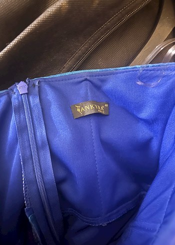 Parlak Mavi Drapeli Uzun Straplez Elbise - Görsel 7