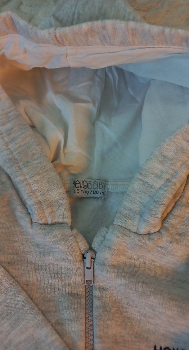 Kapüşonlu Erkek Çocuk Gri Fermuarlı Sweatshirt - Görsel 3