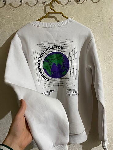 trendyol unisex beyaz baskılı sweat