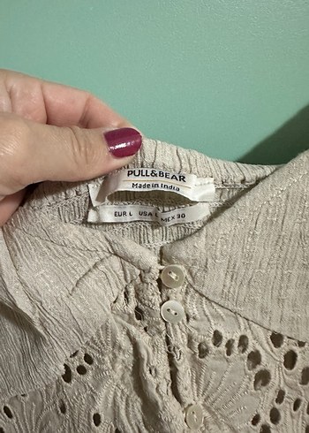 Pull & bear Bej Dantel Detaylı Keten Mini Tulum - Görsel 3