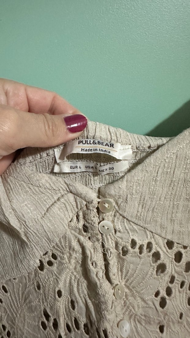 Pull & bear Bej Dantel Detaylı Keten Mini Tulum - Görsel 3