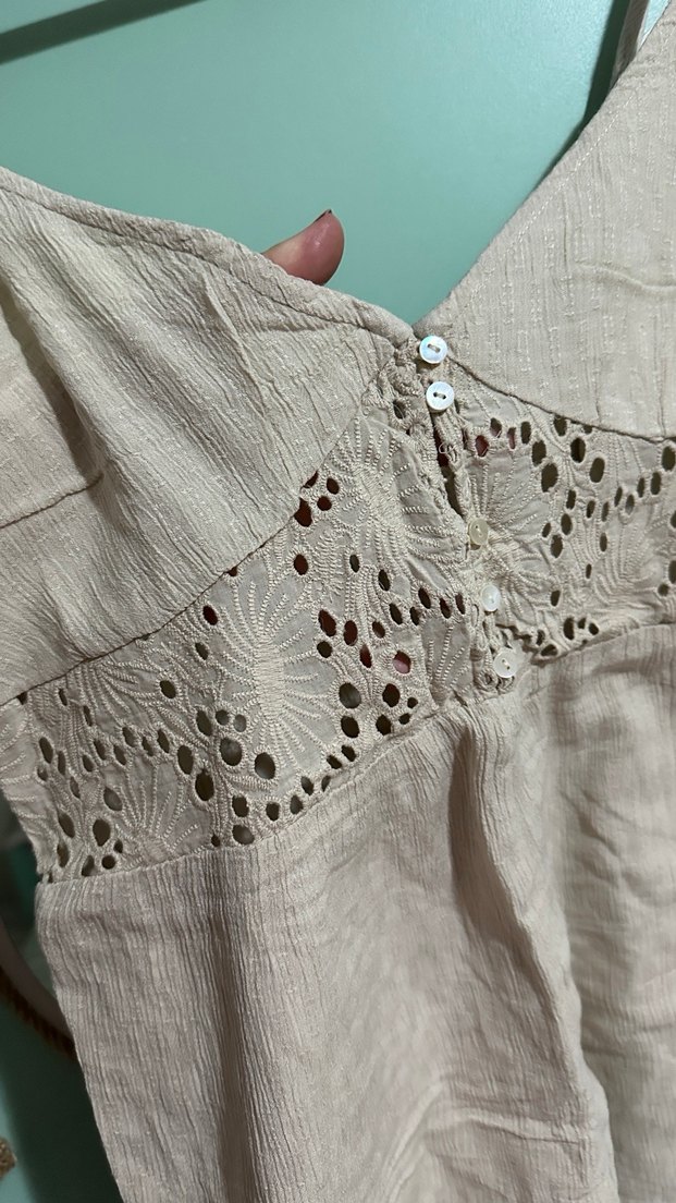 Pull & bear Bej Dantel Detaylı Keten Mini Tulum - Görsel 2