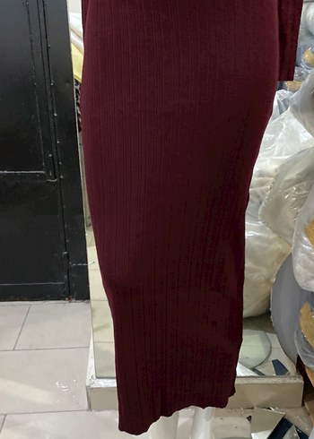 diğer Beden bordo Renk Bordo Yüksek Yakalı Triko Midi Elbise
