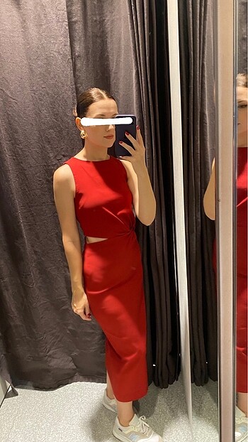 Zara ZARA Şarap Rengi Midi Elbise