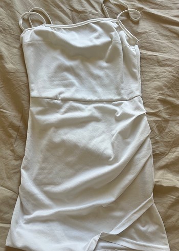 Trendyol & Milla Beyaz Drapeli Midi Mini Elbise