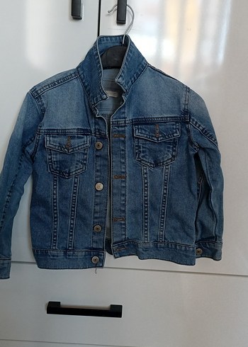 Kız Çocuk Mavi Denim Düğmeli Ceket