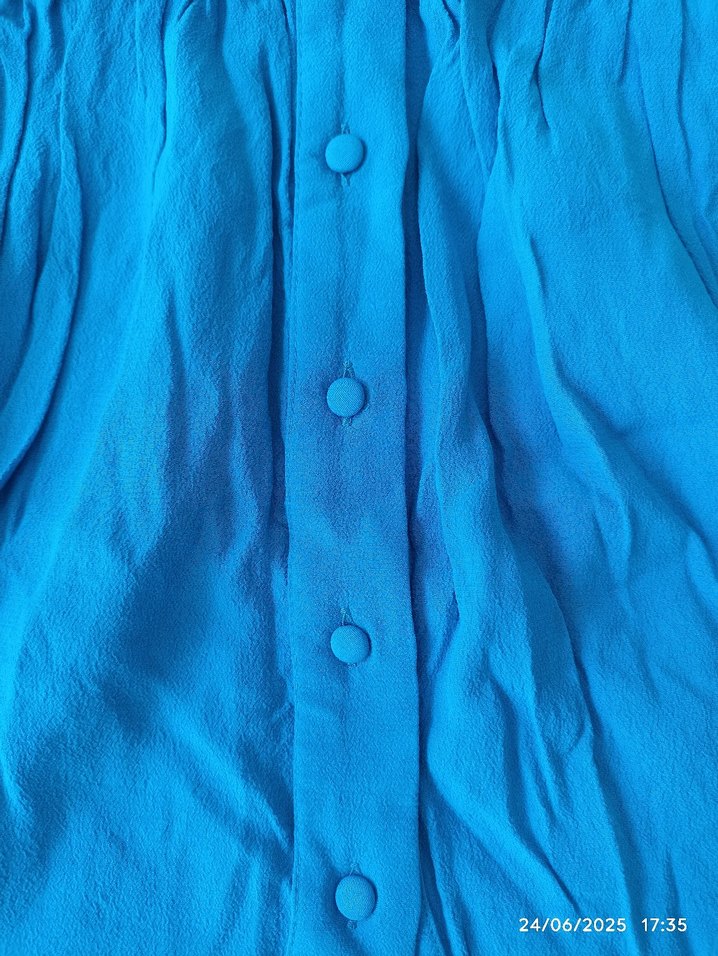 Düğmeli Mavi Keten Kısa Etek - Görsel 2