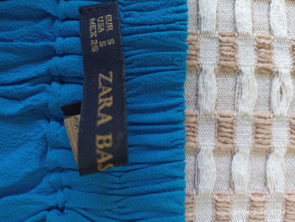 Düğmeli Mavi Keten Kısa Etek - Görsel 3