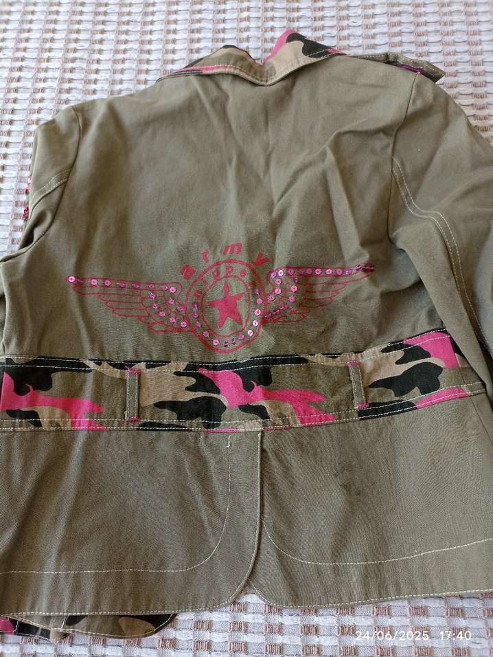 Kız Çocuk Pembe Kamuflaj Düğmeli Ceket - Görsel 2