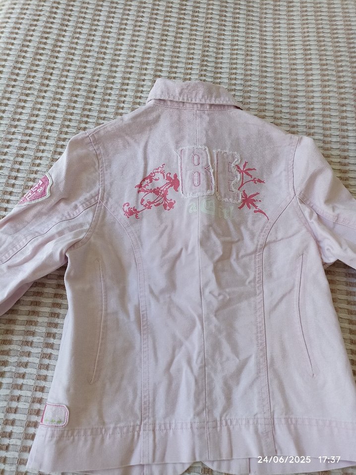 Kız Çocuk Pembe Düğmeli Kot Ceket - Görsel 2