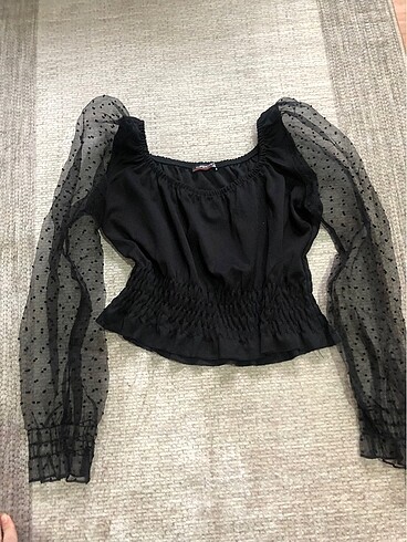 Topshop Kolları Tül Bluz